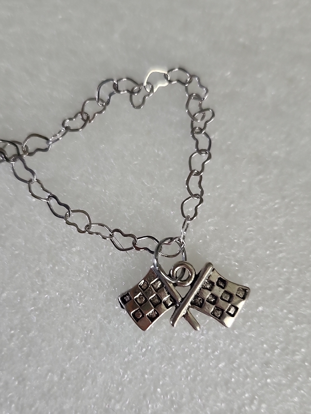 Hand Crafted Silver Racing Flag Bracelet / Anklet - Silver